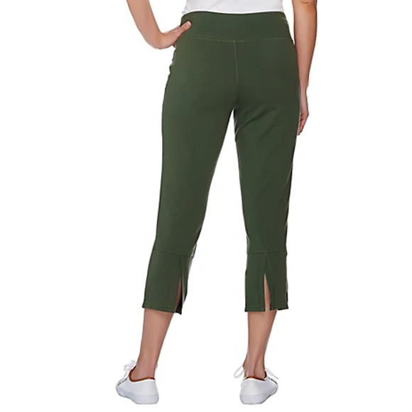 Denim & Co. Active Womens Crop Pants XS Green Pull On Back Vent Detail NWOT - Picture 2 of 4